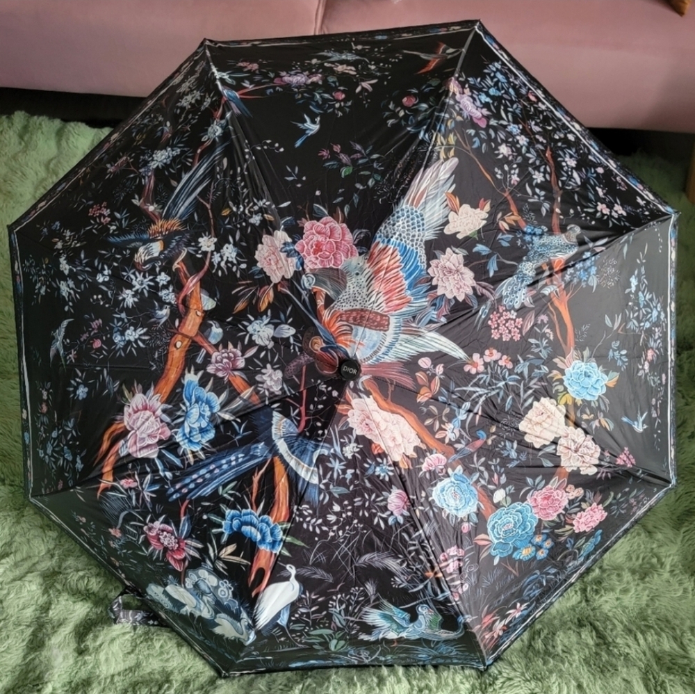 SALE🎉 Stylish Black Umbrella with Pink and Blue Floral Design